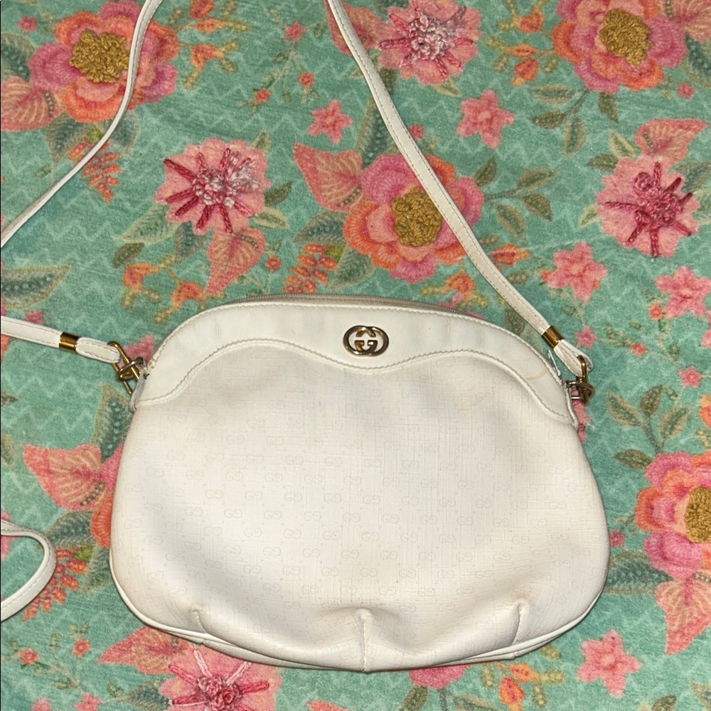 Gucci White Crossbody Bag with Gold Accents